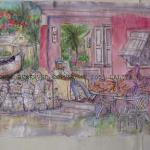 I SELLS CONK FOR A LIVIN, Harbor Island, the Bahamas by Lalita L. Cofer, sketch with color